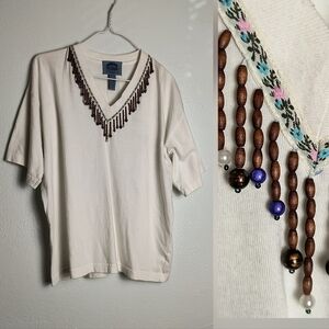 Cambridge Dry Goods M/M Y2K White Embellished Tee Shirt Short Sleeve
